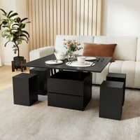 Lift Top Coffee Table with 4 Storage Stools and Hidden Compartment
