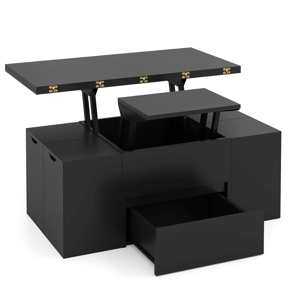 Lift Top Coffee Table with 4 Storage Stools and Hidden Compartment
