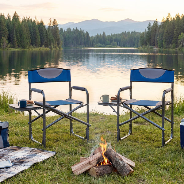 Lightweight Folding Camping Chair with Side Table and Cup Holder