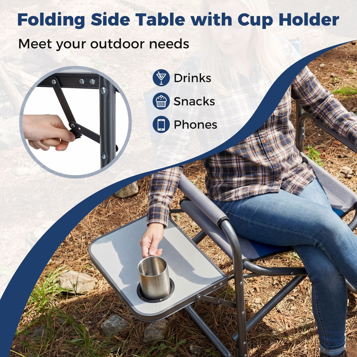 Lightweight Folding Camping Chair with Side Table and Cup Holder