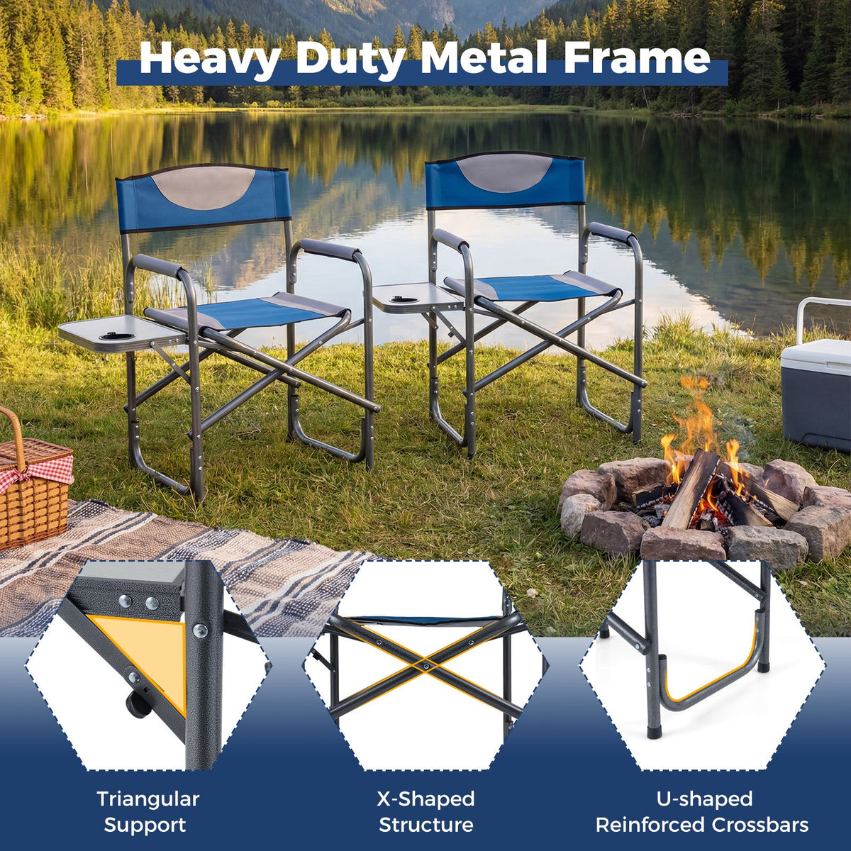 Lightweight Folding Camping Chair with Side Table and Cup Holder