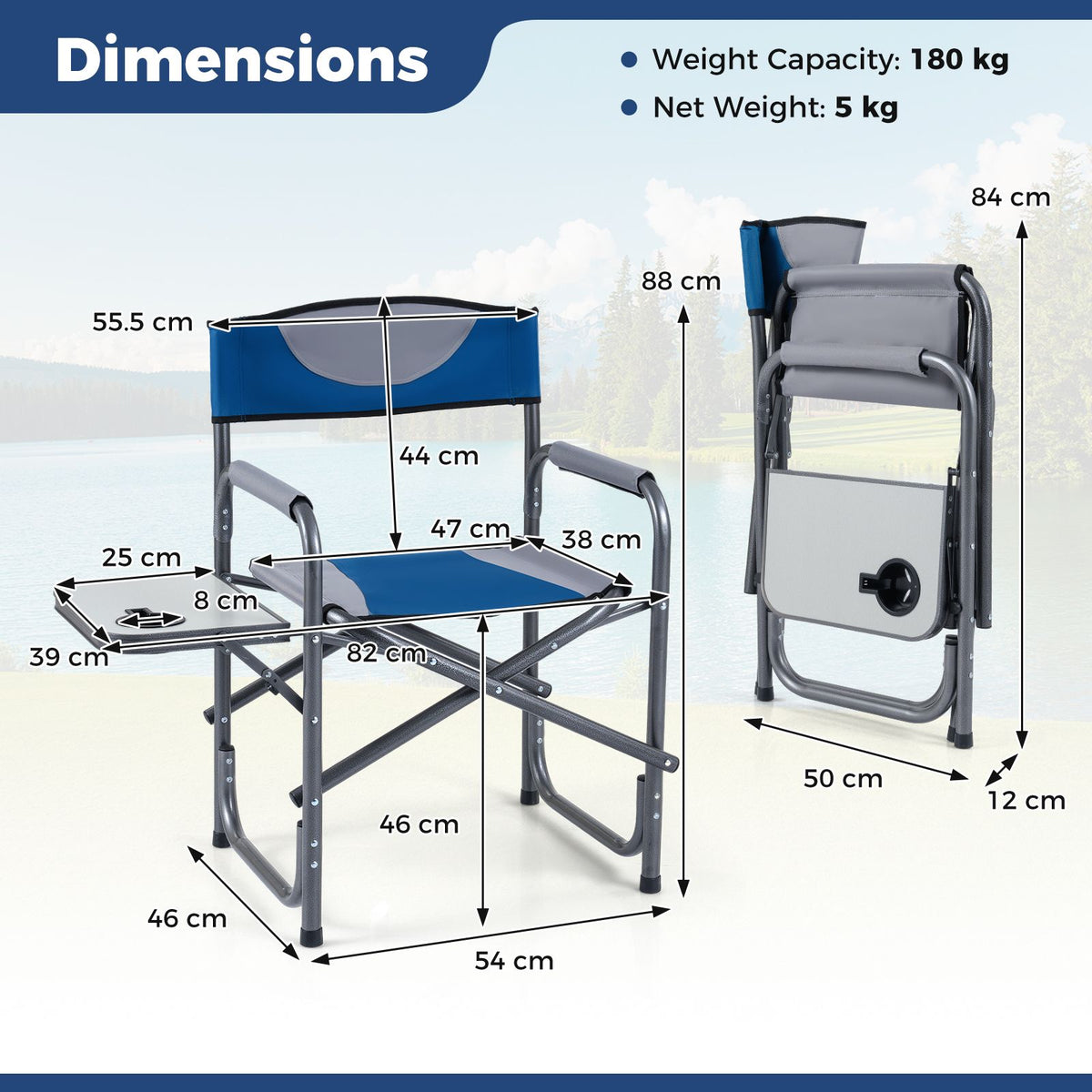 Lightweight Folding Camping Chair with Side Table and Cup Holder