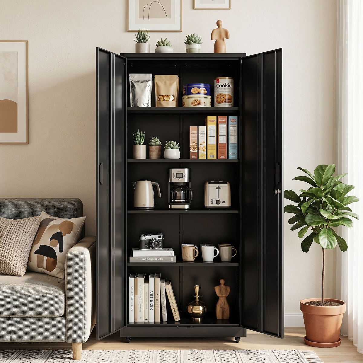 Lockable File Cabinet with 4 Wheels 2 Locks and Anti Tipping Kits