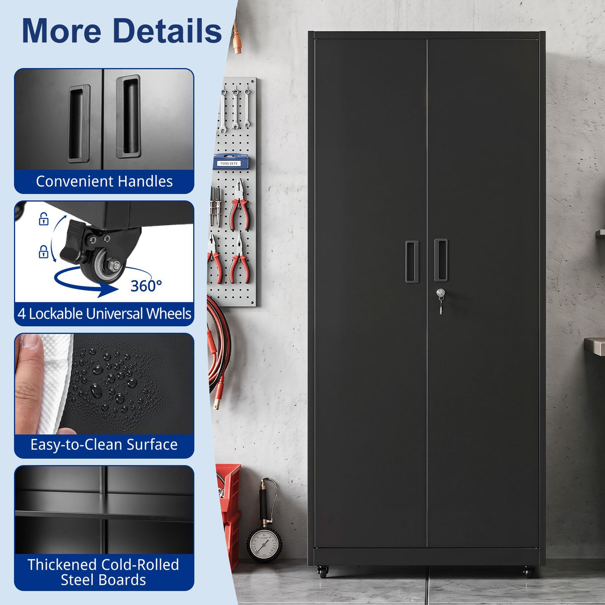 Lockable File Cabinet with 4 Wheels 2 Locks and Anti Tipping Kits