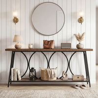 Long Console Table with 2-Tier Storage and Heavy-Duty Metal Frame for Living Room