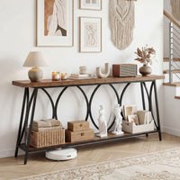 Long Console Table with 2-Tier Storage and Heavy-Duty Metal Frame for Living Room
