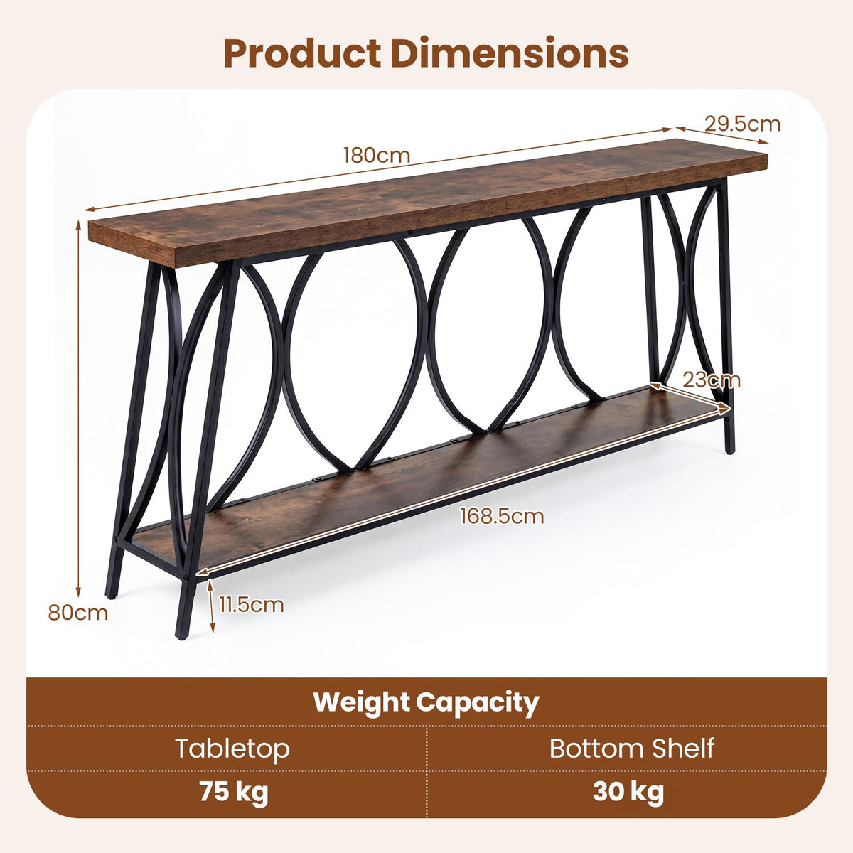 Long Console Table with 2-Tier Storage and Heavy-Duty Metal Frame for Living Room