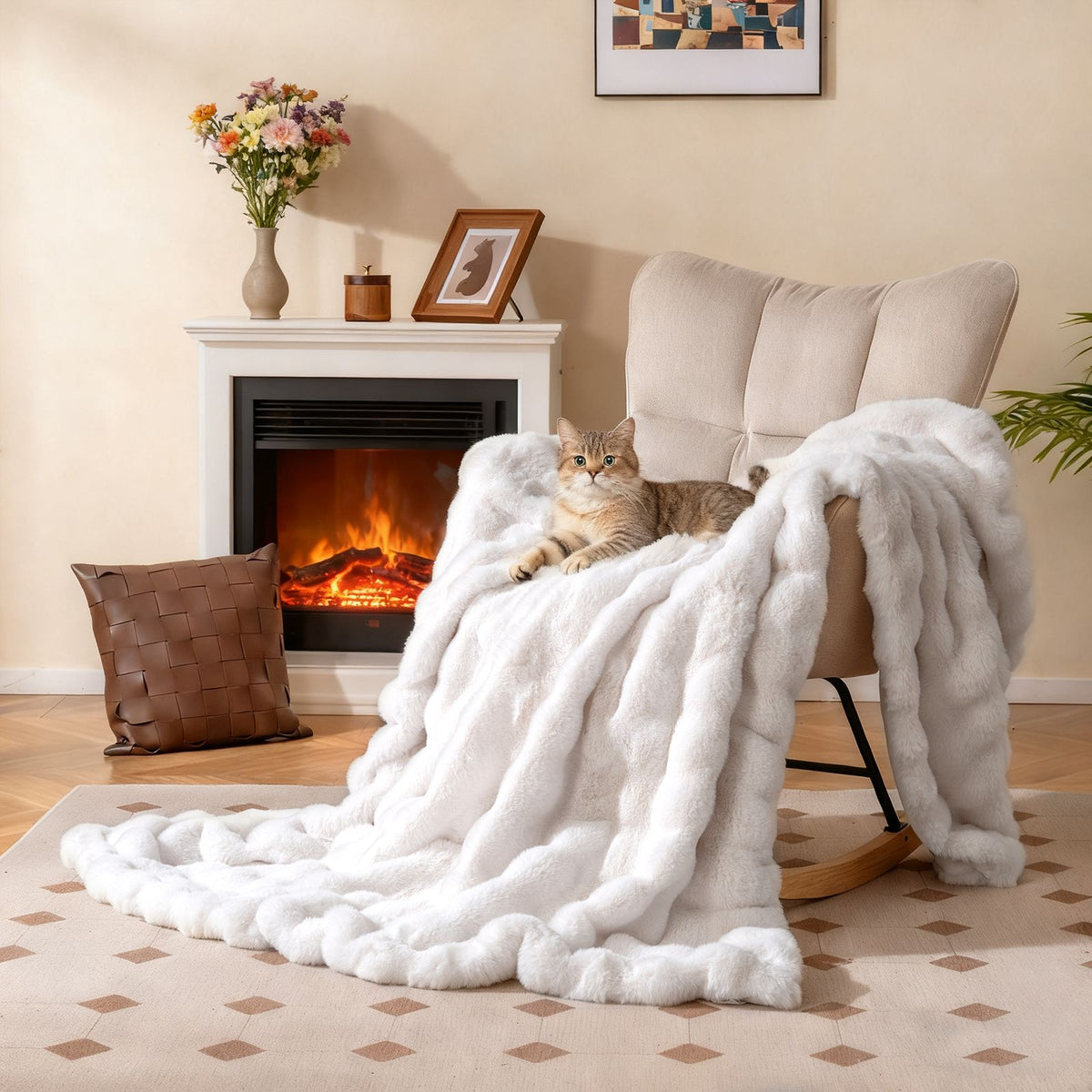 Luxury Faux Fur Throw Blanket for Bed Armchair Sofa