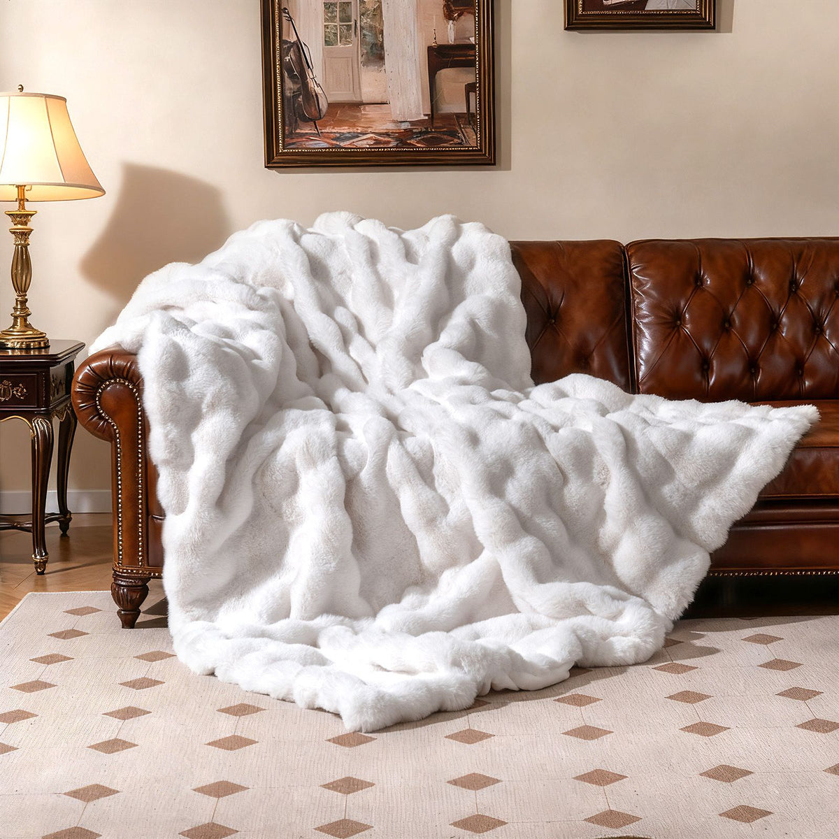 Luxury Faux Fur Throw Blanket for Bed Armchair Sofa