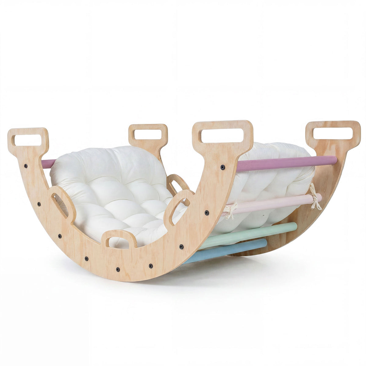 4-In-1 Wooden Kids Climber Arch Rocker with Cushion Montessori Toy