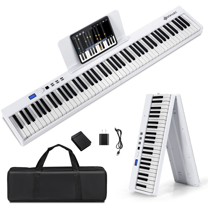 88-Key Foldable Digital Piano with MIDI & Wireless BT & Bag