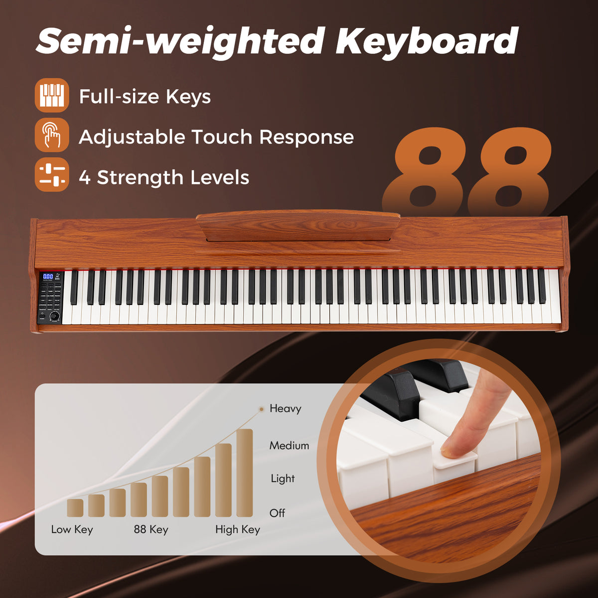 88-Key Keyboard Piano Set, Full Size Semi-weighted Digital Piano with Adjustable Stand