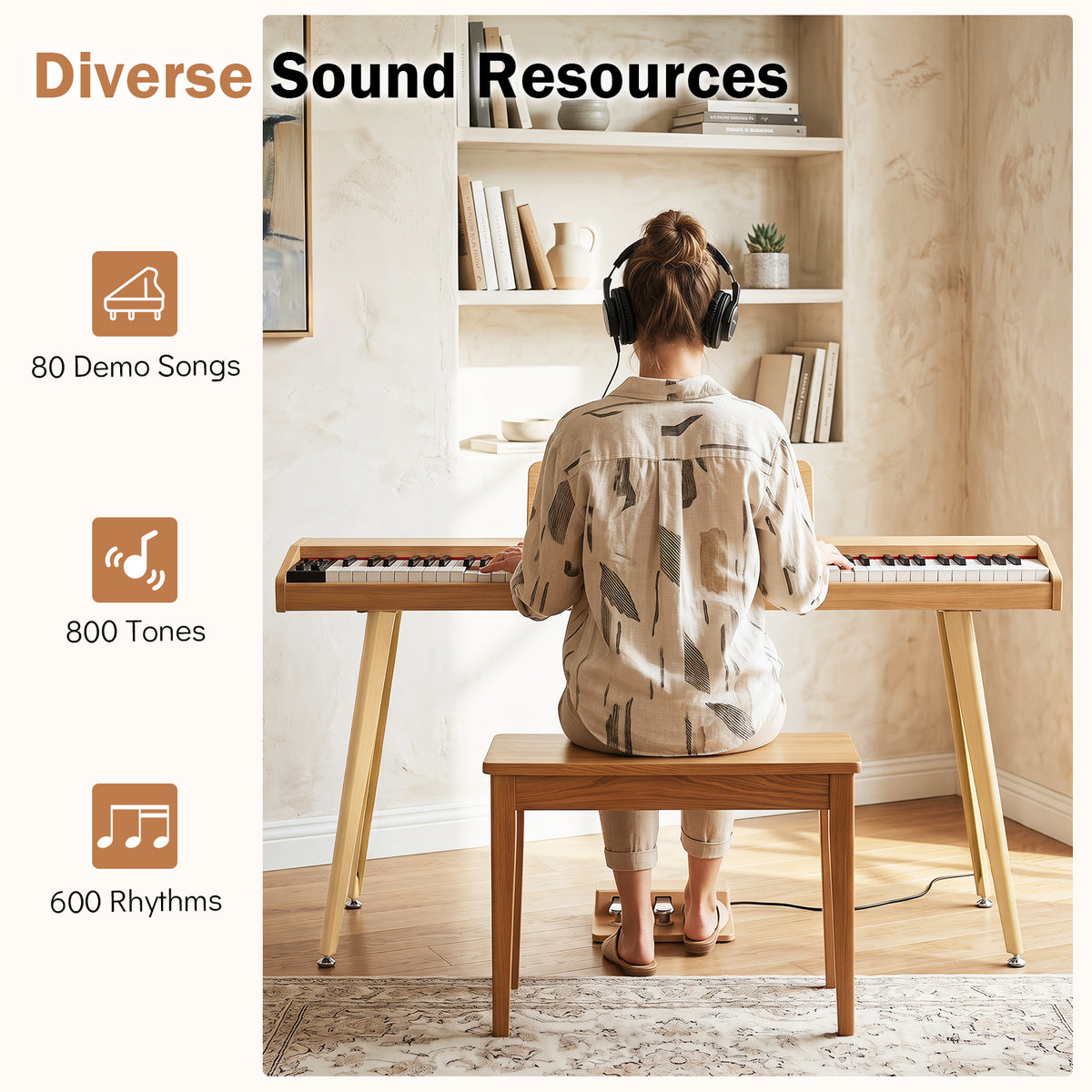 Electric Piano for Beginners with 800 Tones 600 Rhythms and USB MIDI