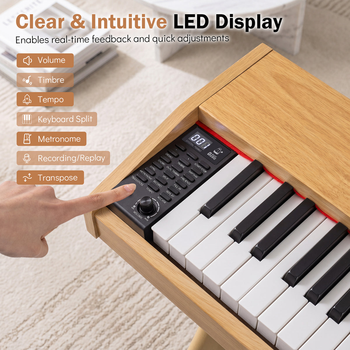 Electric Piano for Beginners with 800 Tones 600 Rhythms and USB MIDI