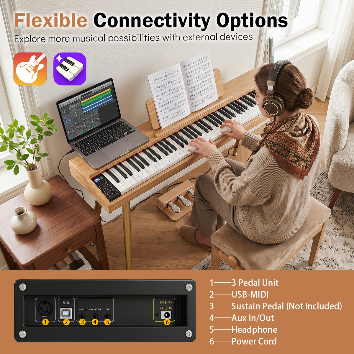 Electric Piano for Beginners with 800 Tones 600 Rhythms and USB MIDI