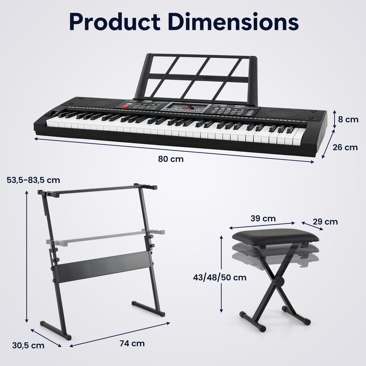 61 Key Keyboard Piano for Beginners w/ Stand, Stool, Lighted Keys