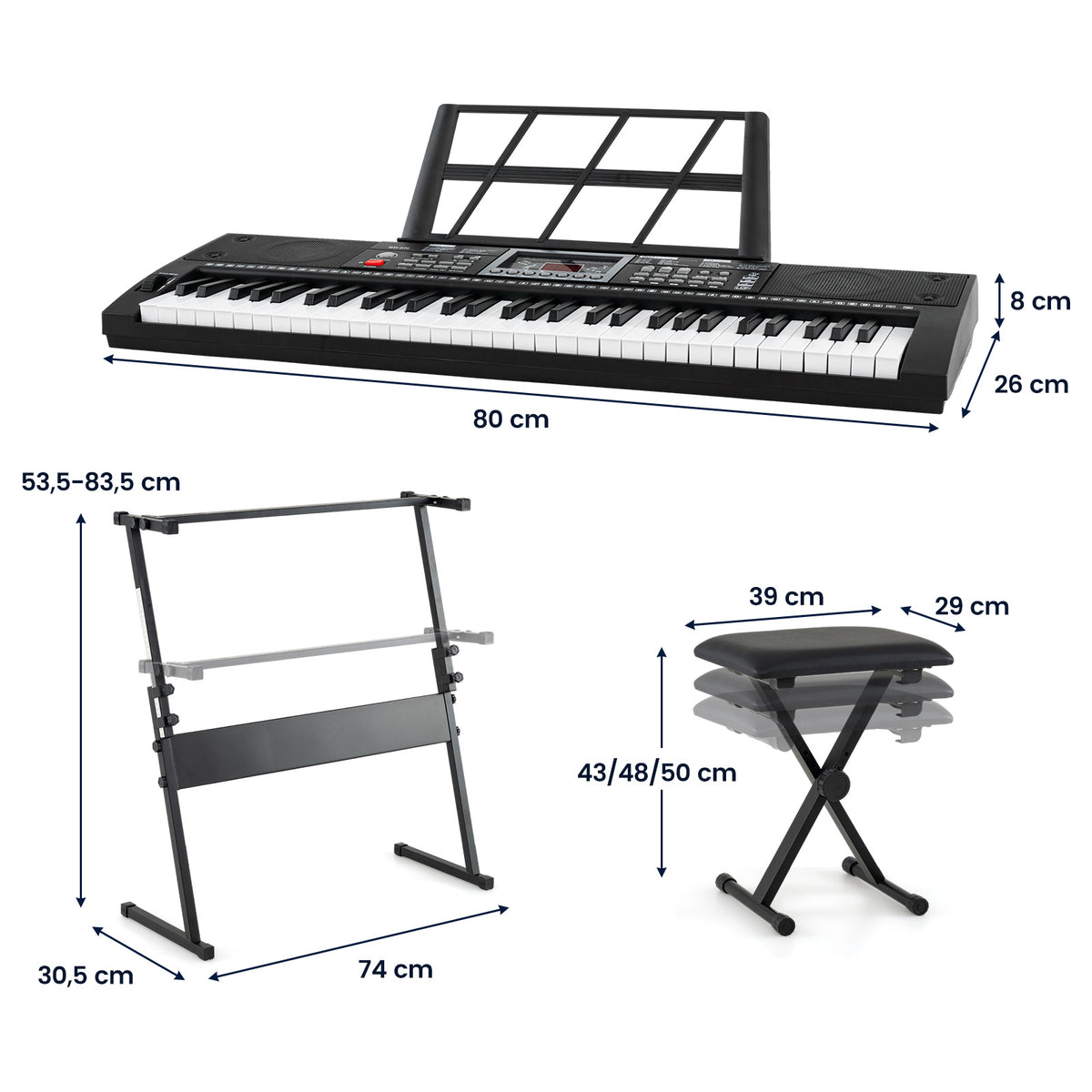 61 Key Keyboard Piano for Beginners w/ Stand, Stool, Lighted Keys