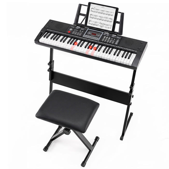 61 Key Keyboard Piano for Beginners w/ Stand, Stool, Lighted Keys