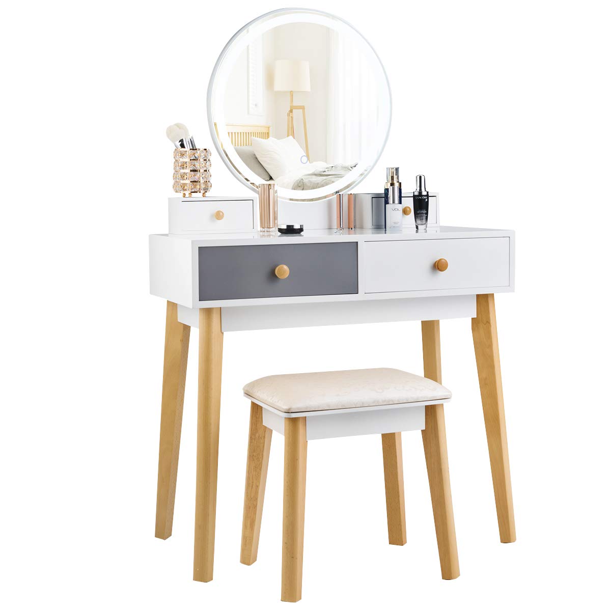 Giantex Dressing Table with Lights & Stool