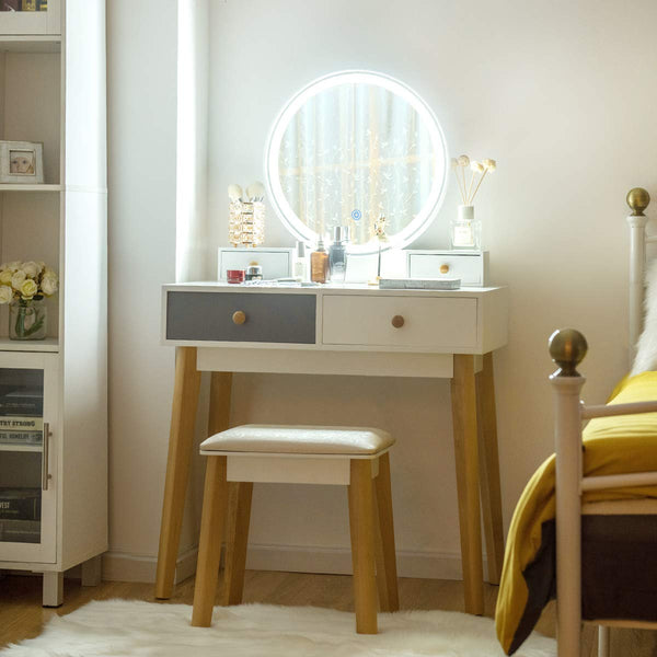 Giantex Dressing Table with Lights & Stool