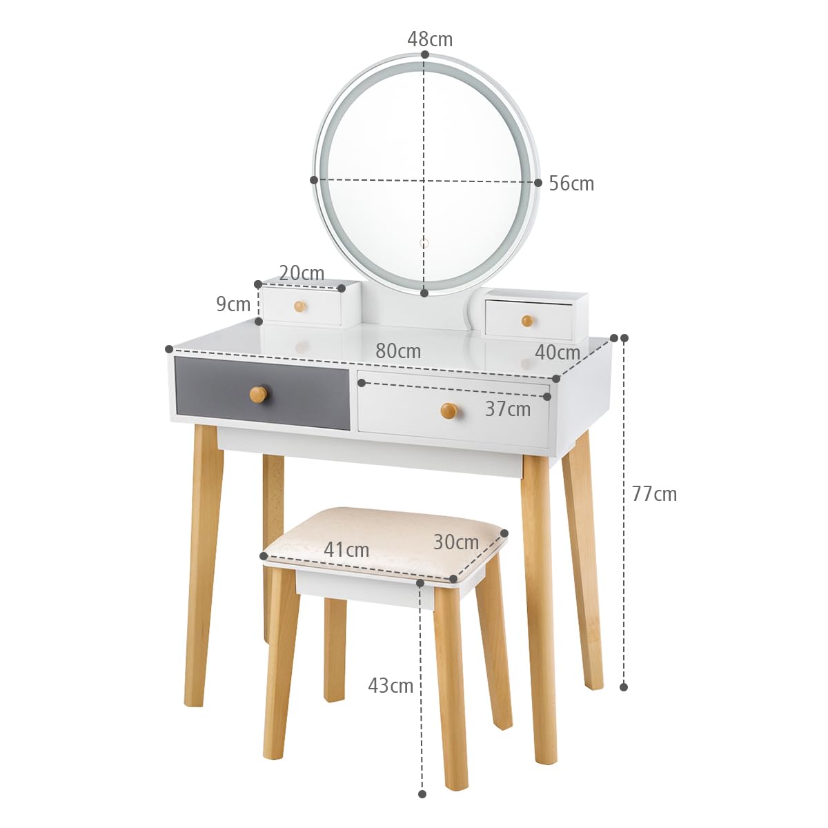 Giantex Dressing Table with Lights & Stool