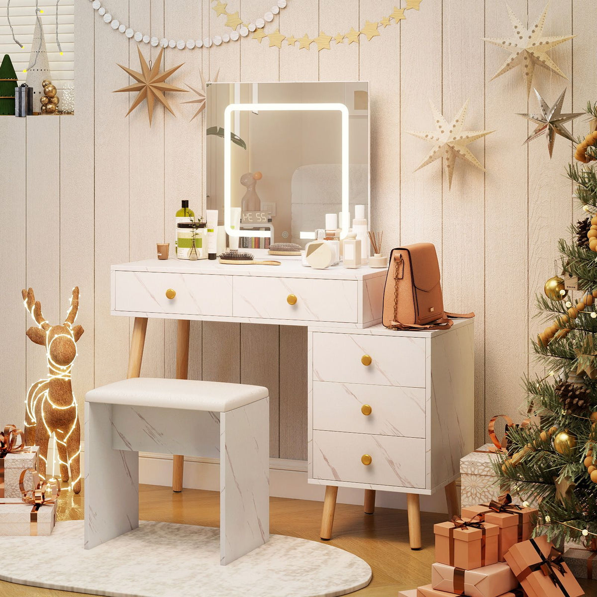 Makeup Vanity Set with 3 Lighting Modes and Adjustable Brightness