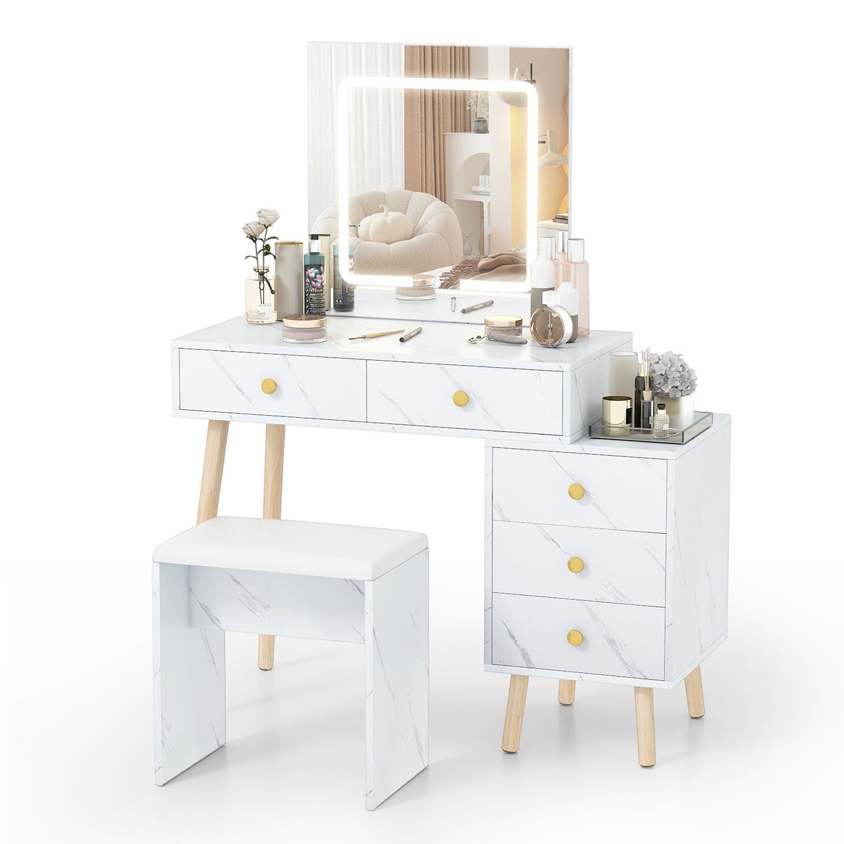 Makeup Vanity Set with 3 Lighting Modes and Adjustable Brightness