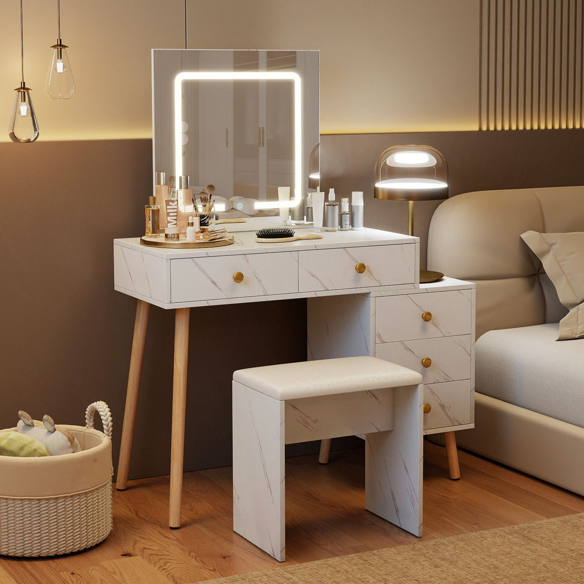 Makeup Vanity Set with 3 Lighting Modes and Adjustable Brightness