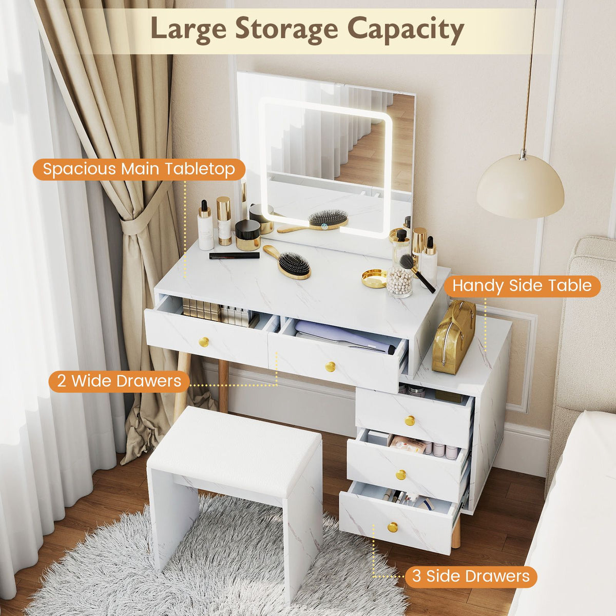 Makeup Vanity Set with 3 Lighting Modes and Adjustable Brightness