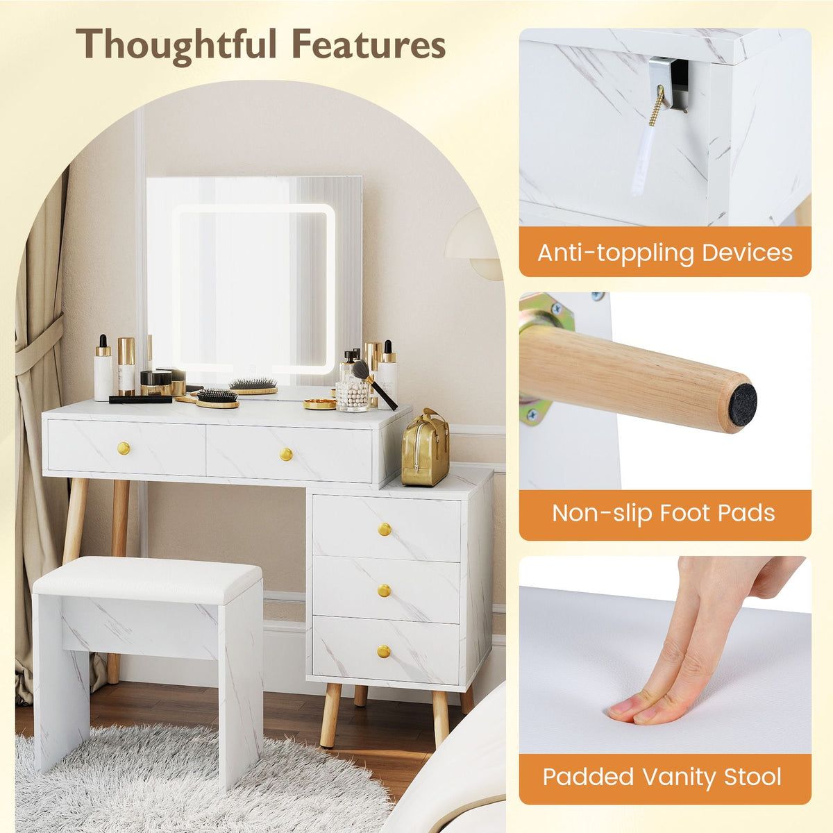 Makeup Vanity Set with 3 Lighting Modes and Adjustable Brightness