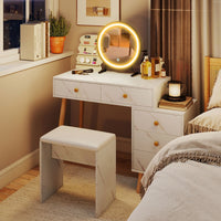 Makeup Vanity Set with Removable Mirror and Faux Marble Finish