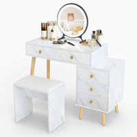 Makeup Vanity Set with Removable Mirror and Faux Marble Finish