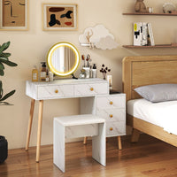 Makeup Vanity Set with Removable Mirror and Faux Marble Finish