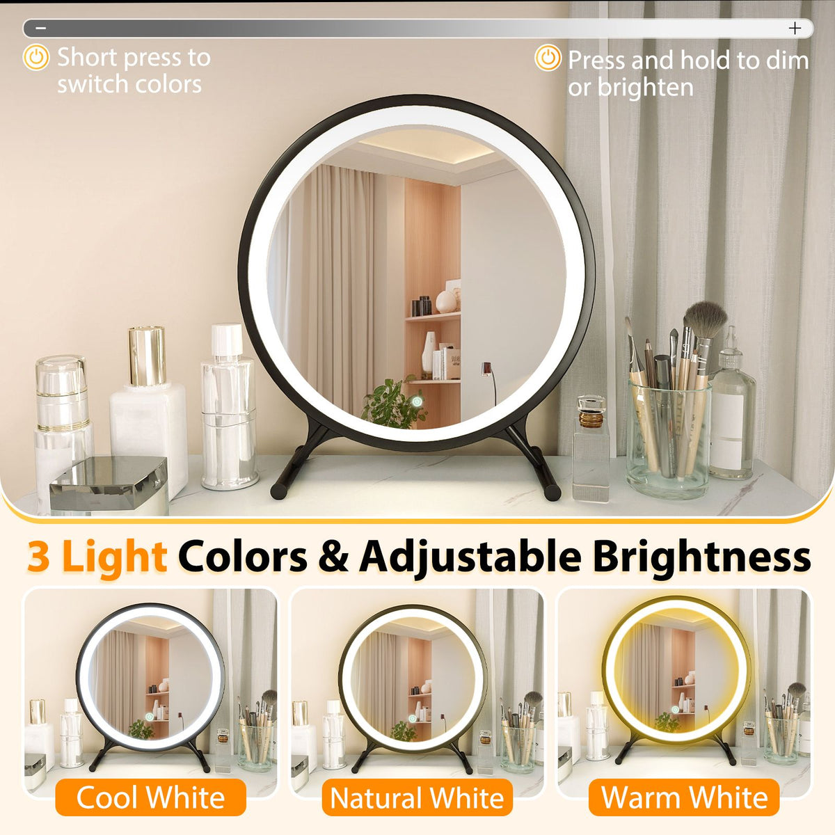 Makeup Vanity Set with Removable Mirror and Faux Marble Finish