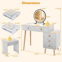 Makeup Vanity Set with Removable Mirror and Faux Marble Finish