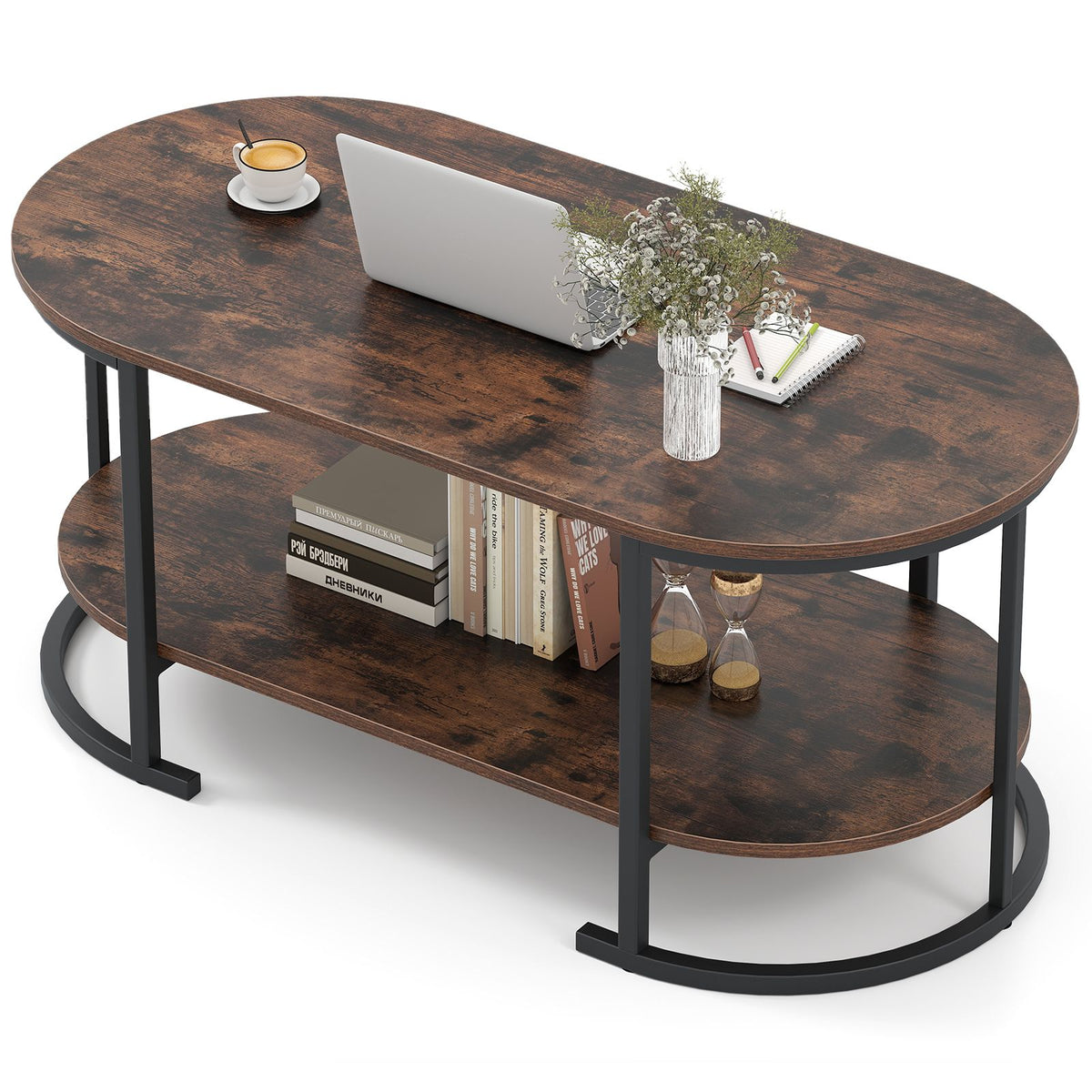 Giantex Faux Marble Coffee Table, Modern 2-Tier Center Table with Open Shelf