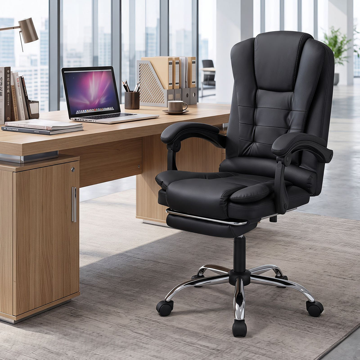 Massage Office Chair with Footrest Swivel Seat and Adjustable Reclining Backrest