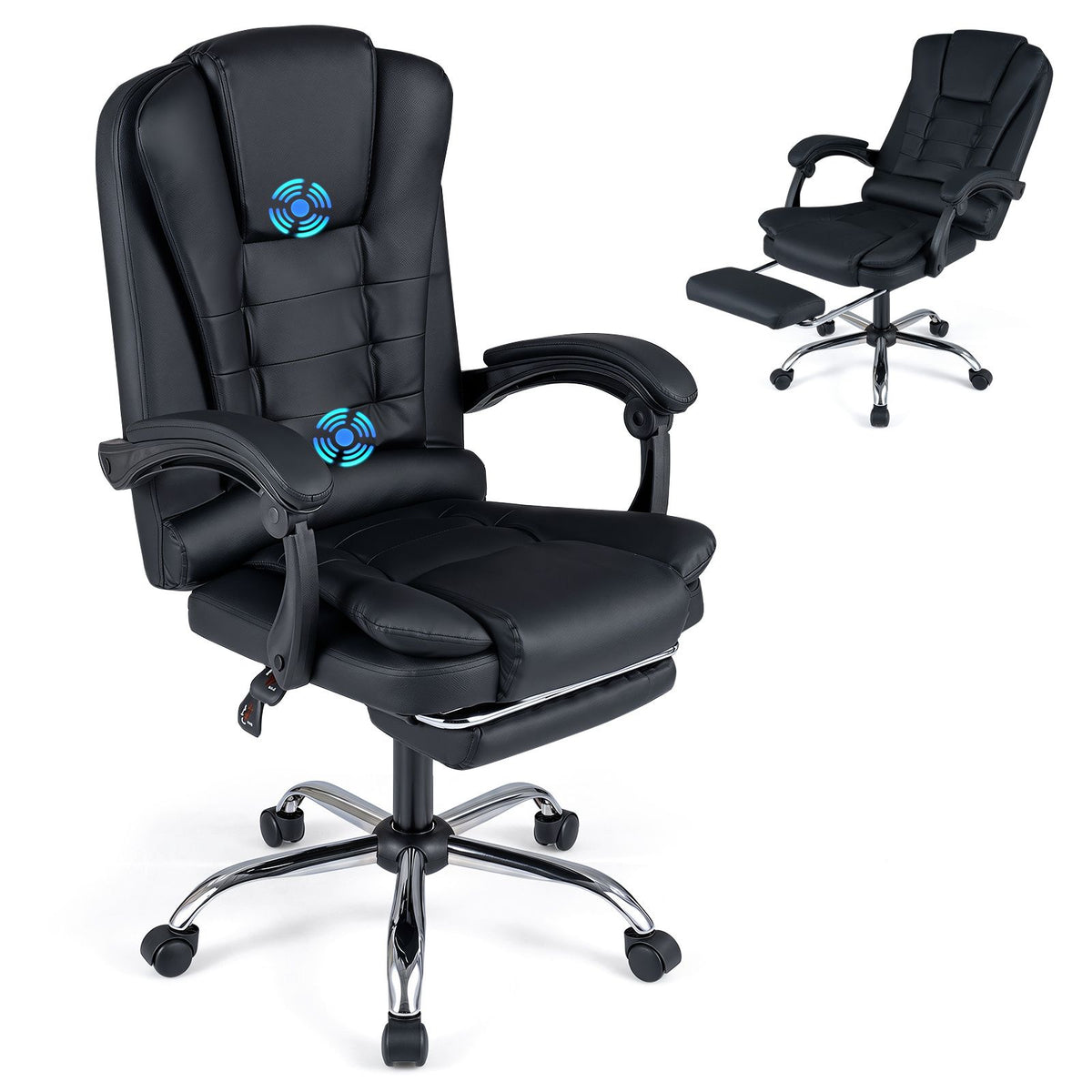 Massage Office Chair with Footrest Swivel Seat and Adjustable Reclining Backrest