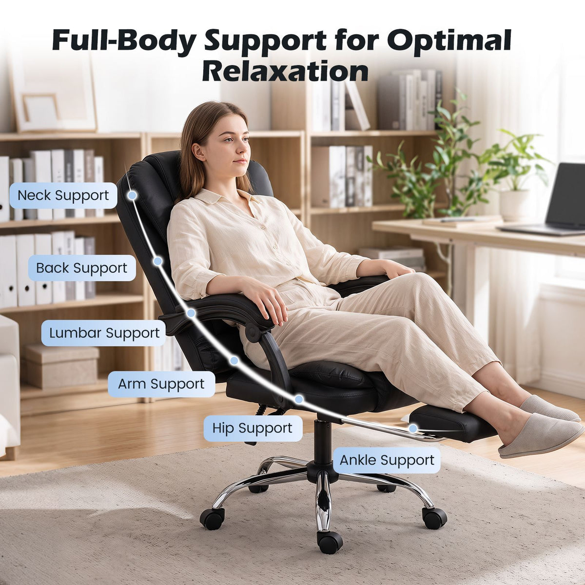Massage Office Chair with Footrest Swivel Seat and Adjustable Reclining Backrest