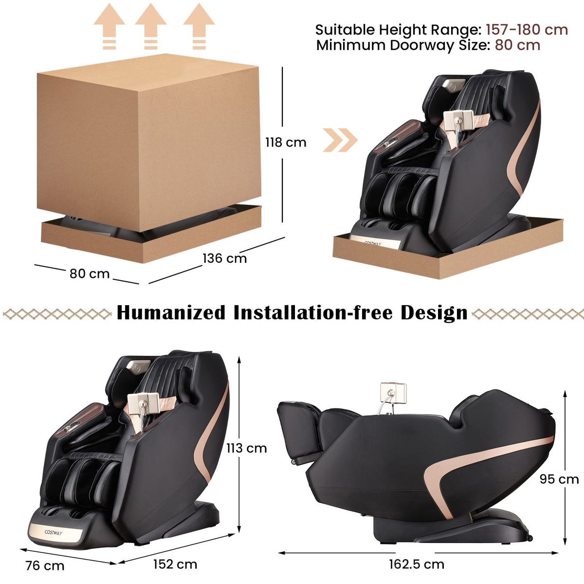 Full Body 3D Massage Recliner Chair with Double SL Track and 12 Auto Modes