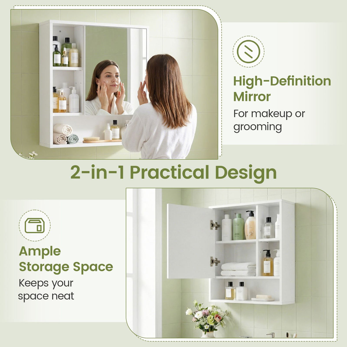 Medicine Cabinet with Mirror and Removable Adjustable Shelf for Bathroom