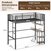 Metal Loft Bed Frame with Charging Station and Light Strip