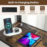 Metal Loft Bed Frame with Charging Station and Light Strip
