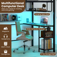 Metal Loft Bed Frame with Charging Station and Light Strip