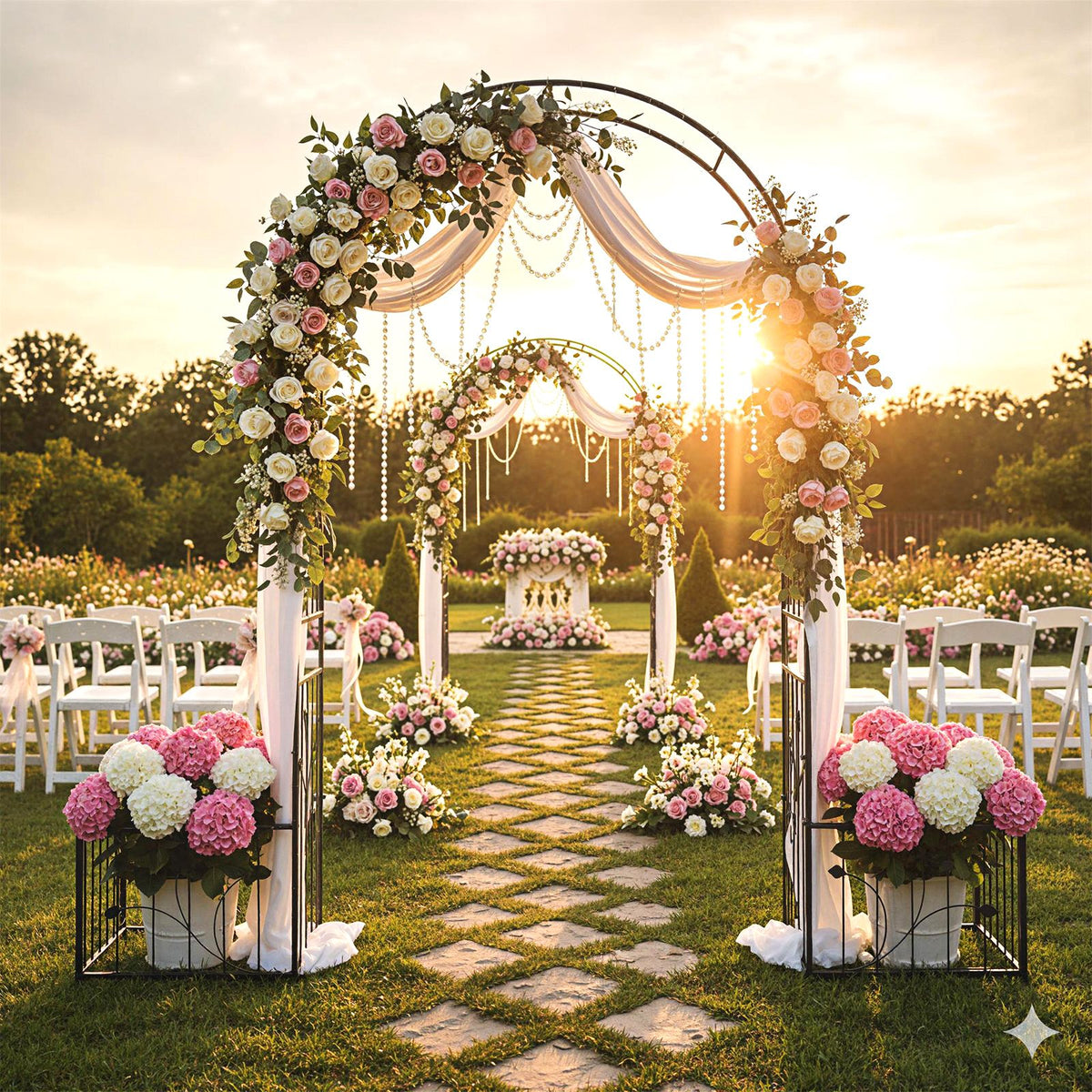 Metal Garden Arbor with Planter Boxes Arch Trellis with Ground Stakes for Climbing Plants