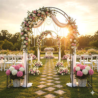 Metal Garden Arbor with Planter Boxes Arch Trellis with Ground Stakes for Climbing Plants