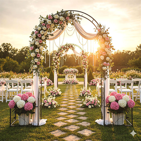 Metal Garden Arbor with Planter Boxes Arch Trellis with Ground Stakes for Climbing Plants