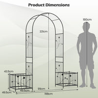Metal Garden Arbor with Planter Boxes Arch Trellis with Ground Stakes for Climbing Plants