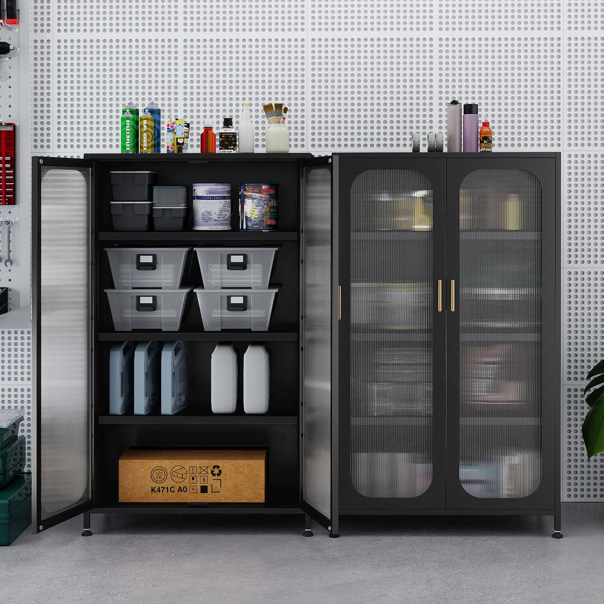 1/2-Door Metal Storage Cabinet with Semi-Transparent Doors
