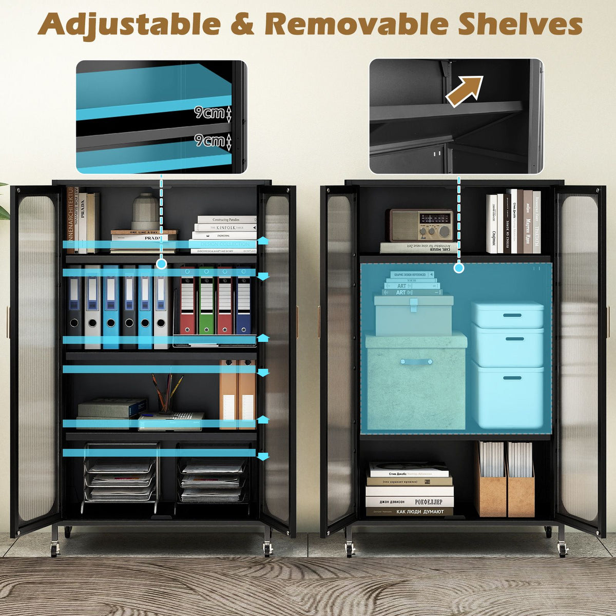 1/2-Door Metal Storage Cabinet with Semi-Transparent Doors